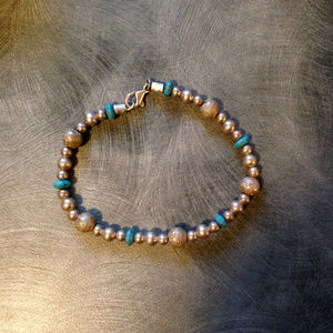 Silver + Blue Beaded Clasp Bracelet